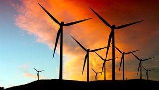 Large wind farm silhouette 