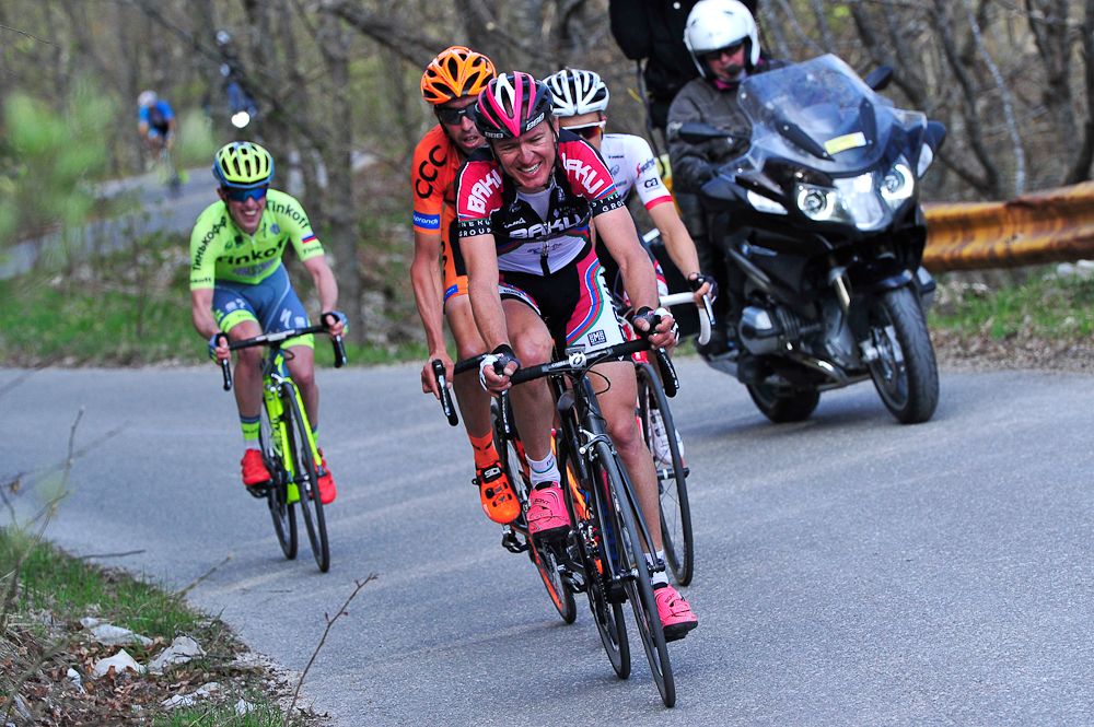 Matija Kvasina (Synergy Baku Cycling Project) at the front of the lead group