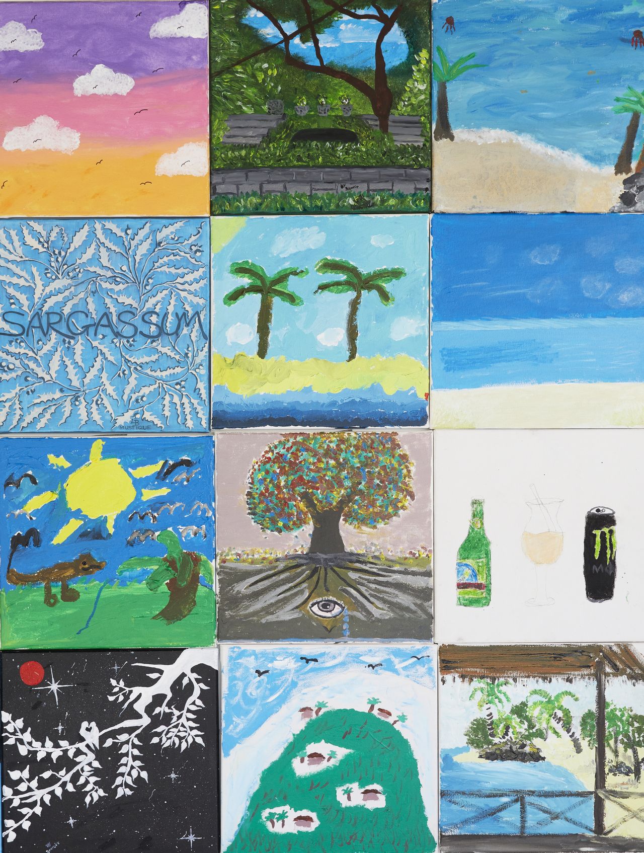 Photographs of paintings done by Mustique guests