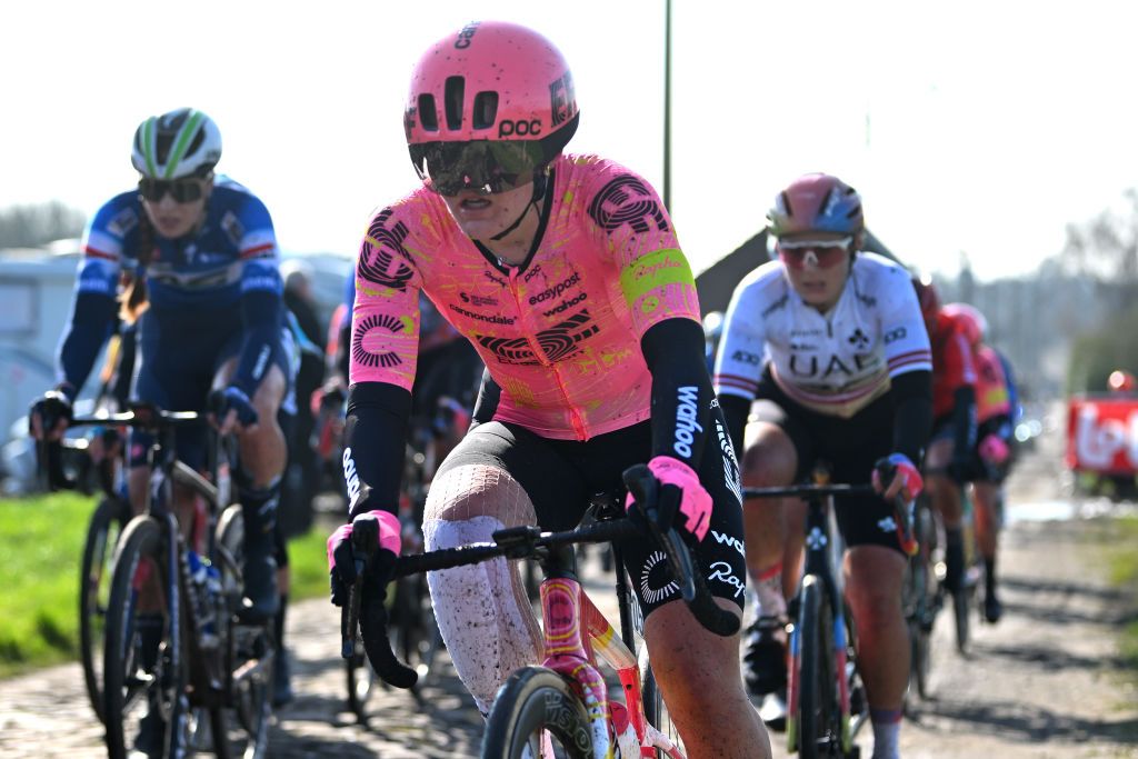 DOUR BELGIUM FEBRUARY 27 Noemi Ruegg of Switzerland and Team EF EducationCannondale competes during the 13th Le Samyn des Dames 2024 a 114km one day race from Quaregnon to Dour on February 27 2024 in Dour Belgium Photo by Luc ClaessenGetty Images