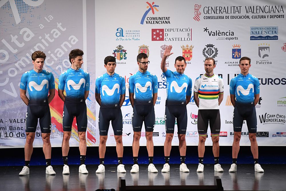 Movistar with world champion Alejandro Valverde at Volta a la Comunitat Valenciana 2019 - Team Presentation