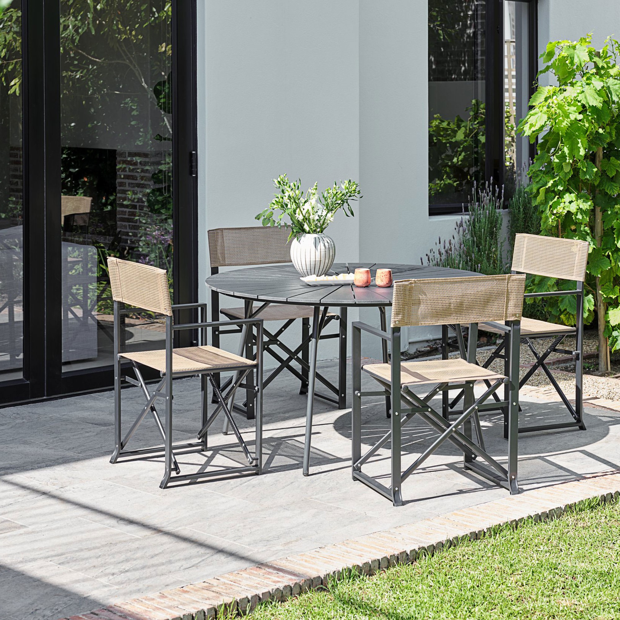 A garden furniture set on a patio