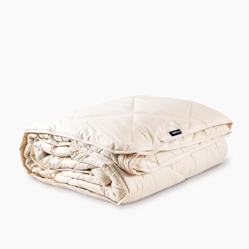 Woolroom Deluxe Washable Medium 7-10 Tog All Season Wool Duvet Double Size - 100% Natural British Wool Organic Cotton Bedding - Hypoallergenic Temperature Moisture Control Feather Down Alternative