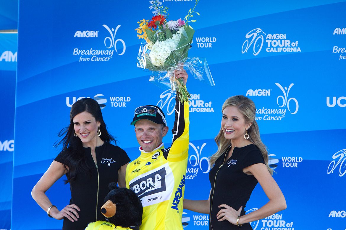 Bora-Hansgrohe's Rafa Majka wearing the yellow jersey