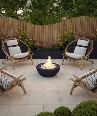 porcelain clifton bone pavers on patio from walls and floors with fire pit