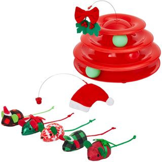 Frisco Holiday Santa Hat & Mistletoe Cat Tracks + Holiday Mice Cat Toy