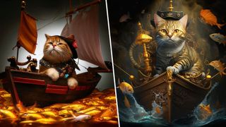 Bing Image Creator vs Midjourney images of cat pirates