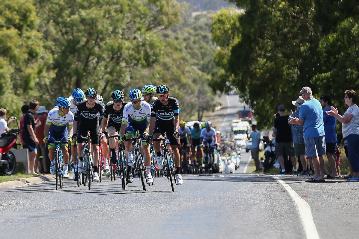 Team Sky and Orica-GreenEdge spent the majority of the stage on the front