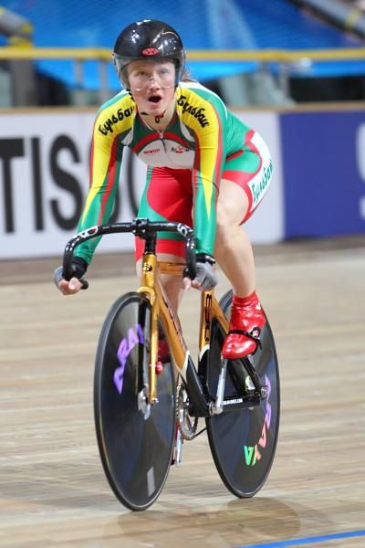 Olga Panarina (Belarus) sees on the scoreboard that she has won the 500m time trial gold medal