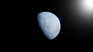 A pale blue planet, partly shrouded in shadow, against the backdrop of space.
