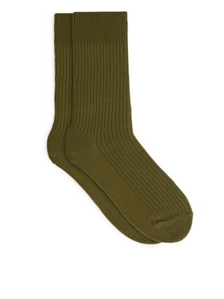 Supima Cotton Rib Socks - Dark Green - Arket Gb