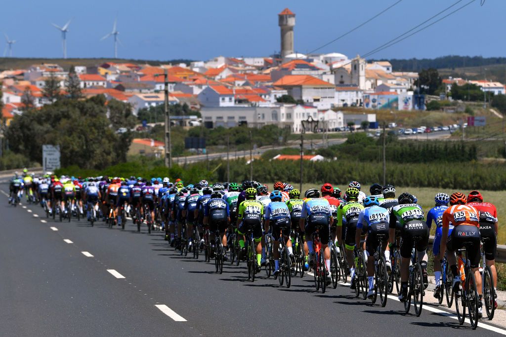 FOIA PORTUGAL MAY 06 The Peloton passing through Sagres City during the 47th Volta Ao Algarve 2021 Stage 2 a 1828km stage from Sagres to Fia 890m Landscape VoltAlgarve VAlgarve2021 on May 06 2021 in Fia Portugal Photo by Luc ClaessenGetty Images