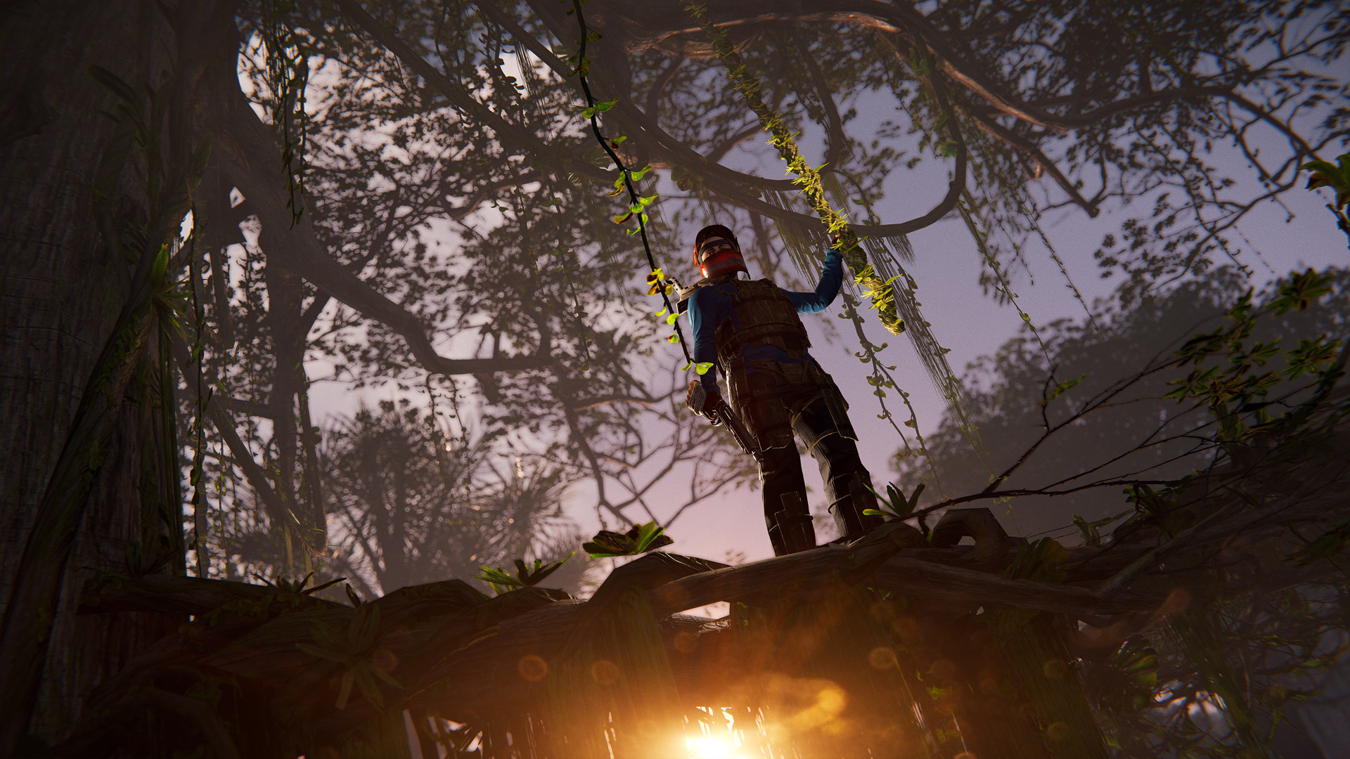 Guy holding onto vines in Rust Jungle Update