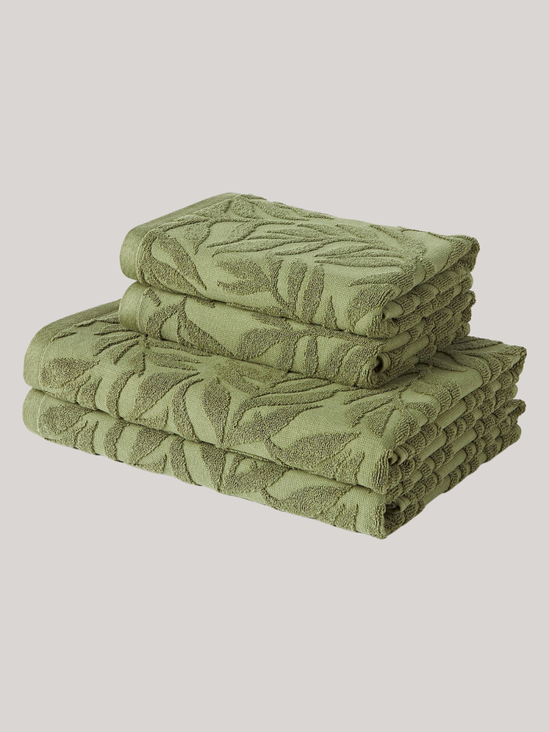 A set of green leaf tufted towels from Westwing