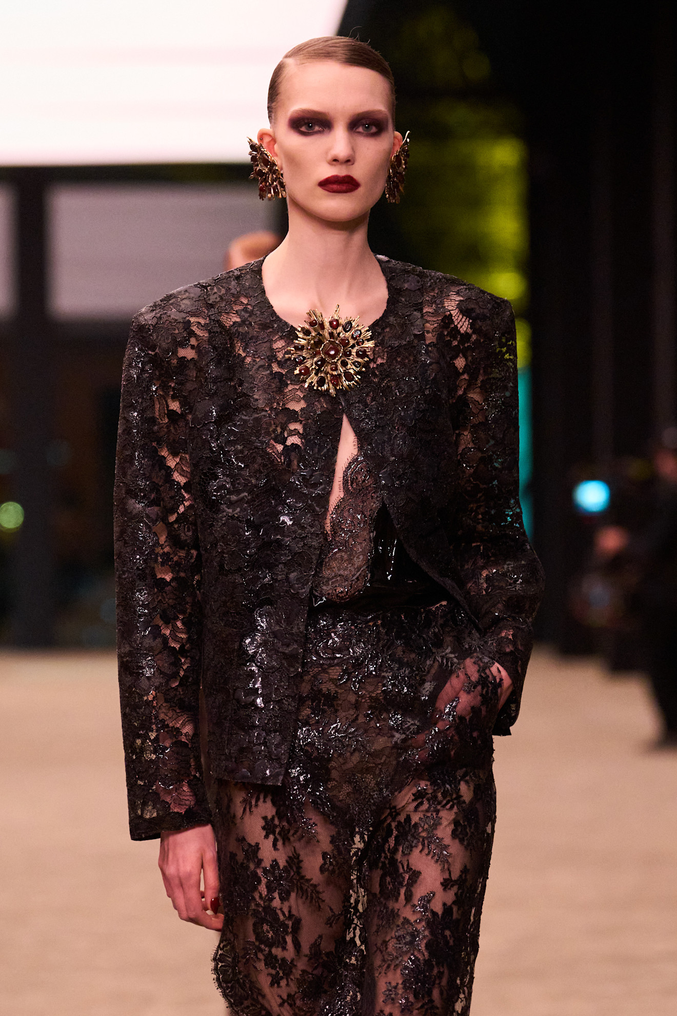 Saint Laurent model walks the fall/winter 2026 runway during Paris Fashion Week