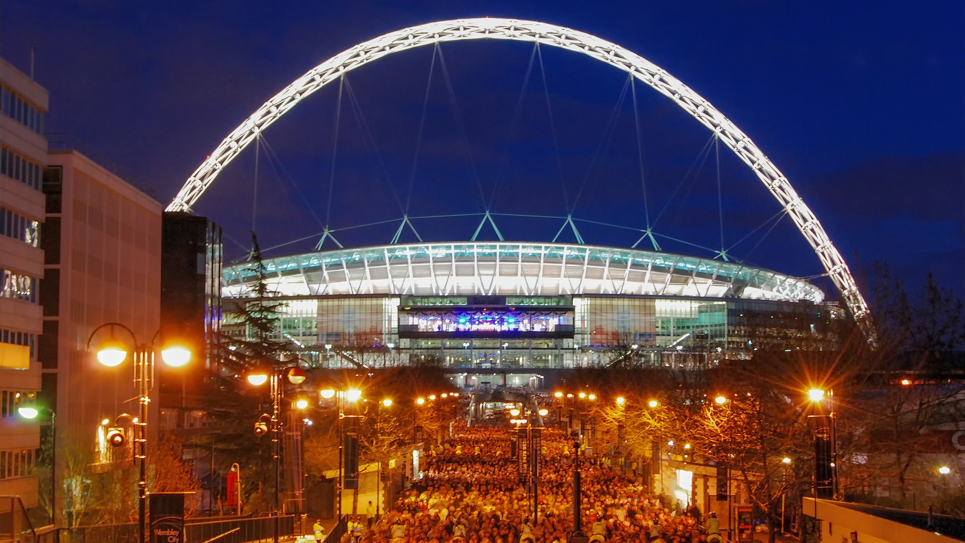 Wembley Stadium at night