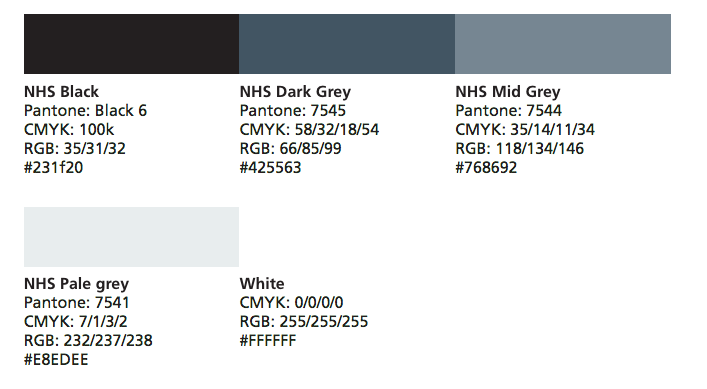 Pale and dark neutral colours back up the NHS blue