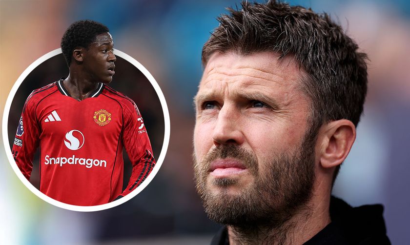 Manchester United interim manager Michael Carrick, with Kobbie Mainoo inset