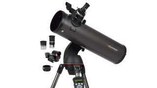 Celestron nexstar 130slt telescope and accessories on a white background on sale for amazon prime day