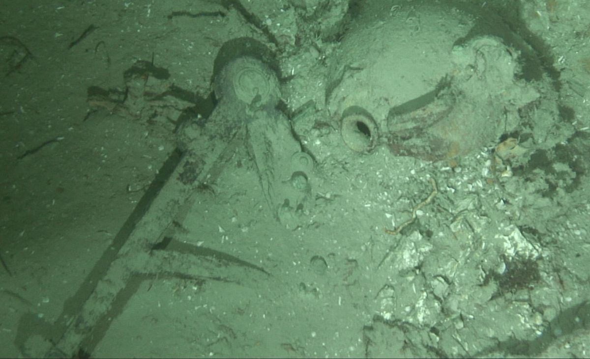 An octant or sextant and pottery jug from the wreck site give some sense of the age of the wreck found by scientists off the North Carolina coast. 