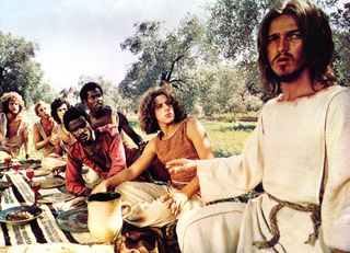 Ted Neeley as Jesus Christ along with the 12 disciples in 'Jesus Christ Superstar' (1973).
