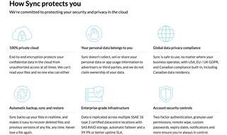 Sync's webpage discussing its security and privacy features