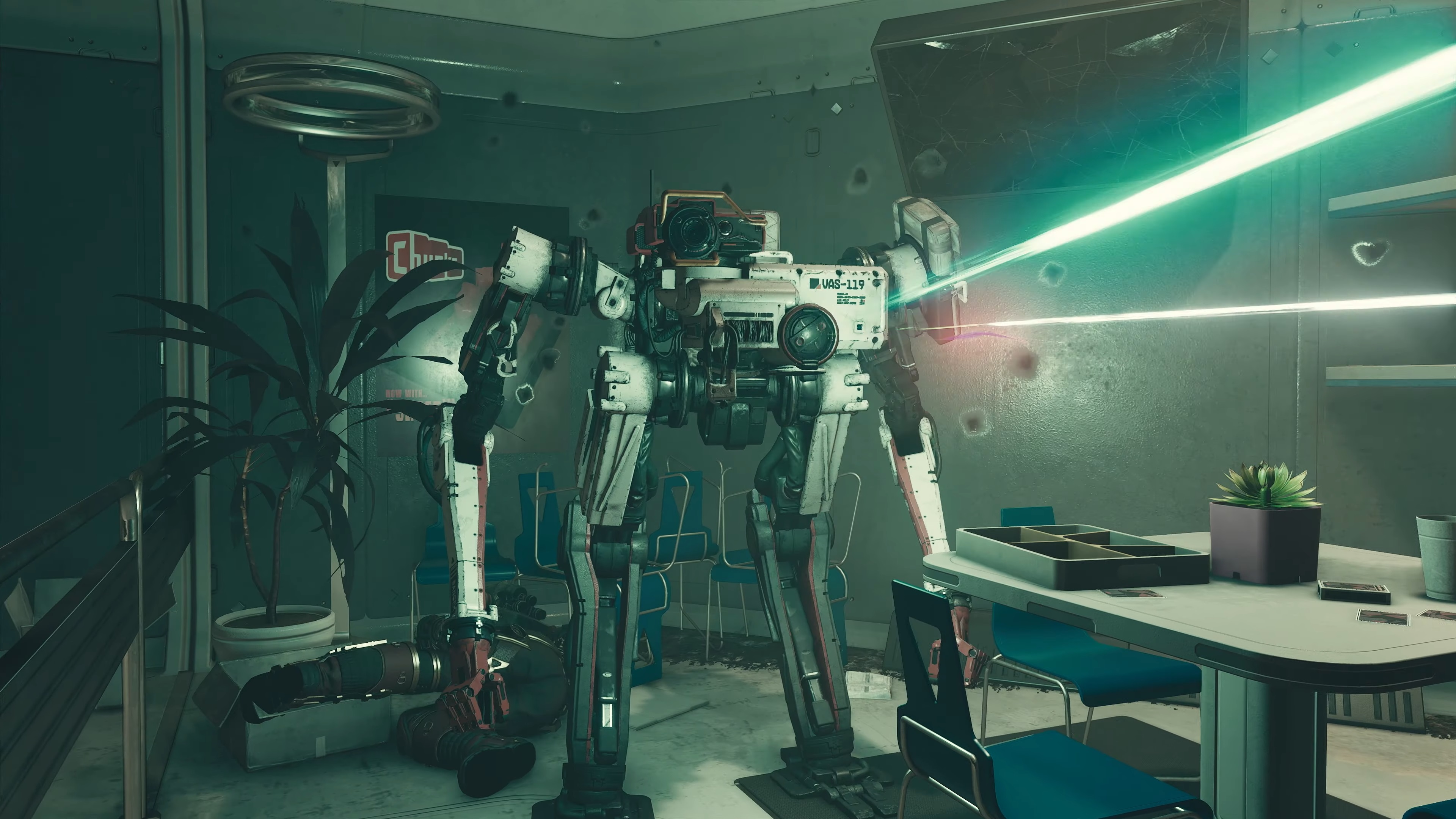 Starfield yoldaşları - büyük bir iki ayaklı robot, göğsünden lazerler fırlatır