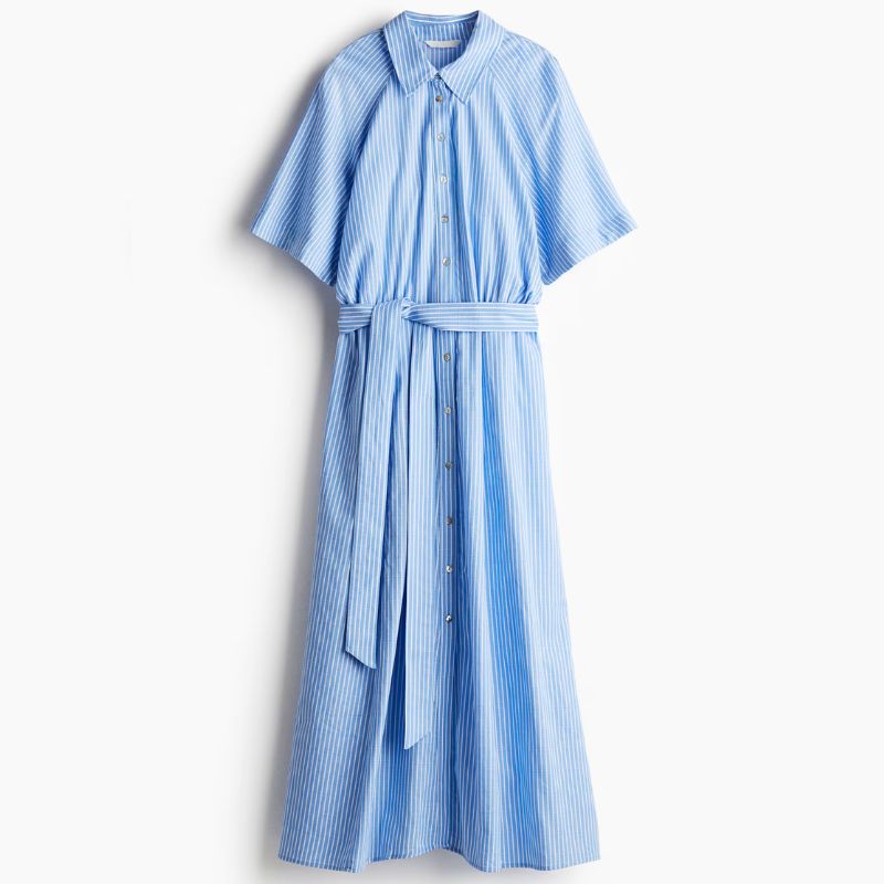 blue and white shirt dress