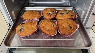 Cooked blueberry muffins in the Cuisinart Air Fryer & Toaster Oven