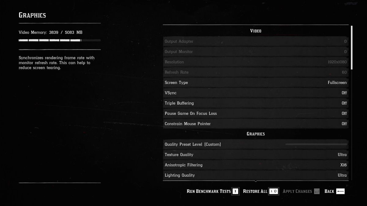 Red Dead Redemption 2 settings