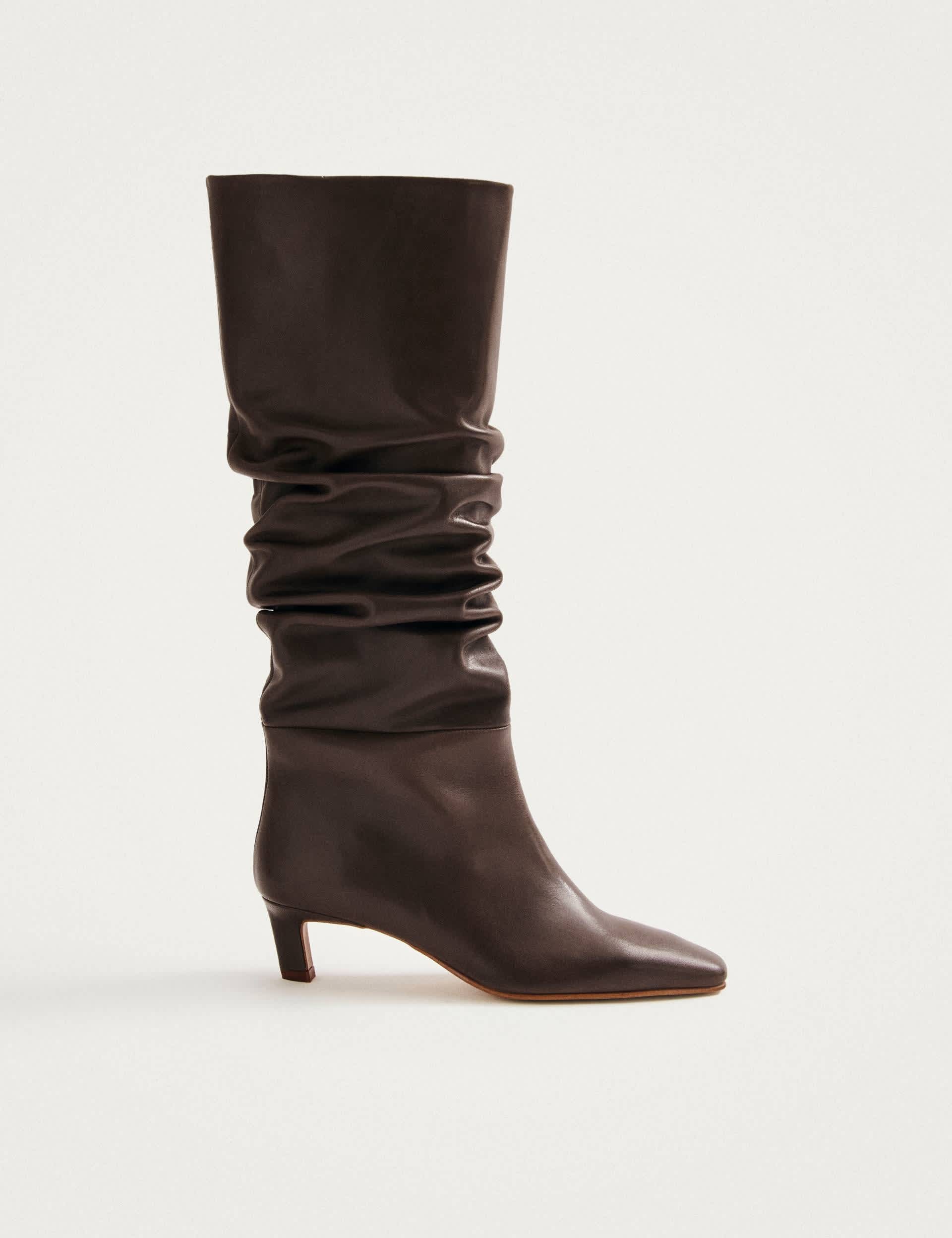Kalila Brown Leather Kitten Heel Boots