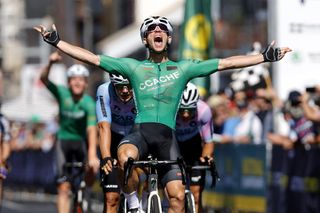 Graeme Frislie (CCACHE x PAR KÜP) celebrates victory at the AusCycling Road National Championships U23 Men's criterium 