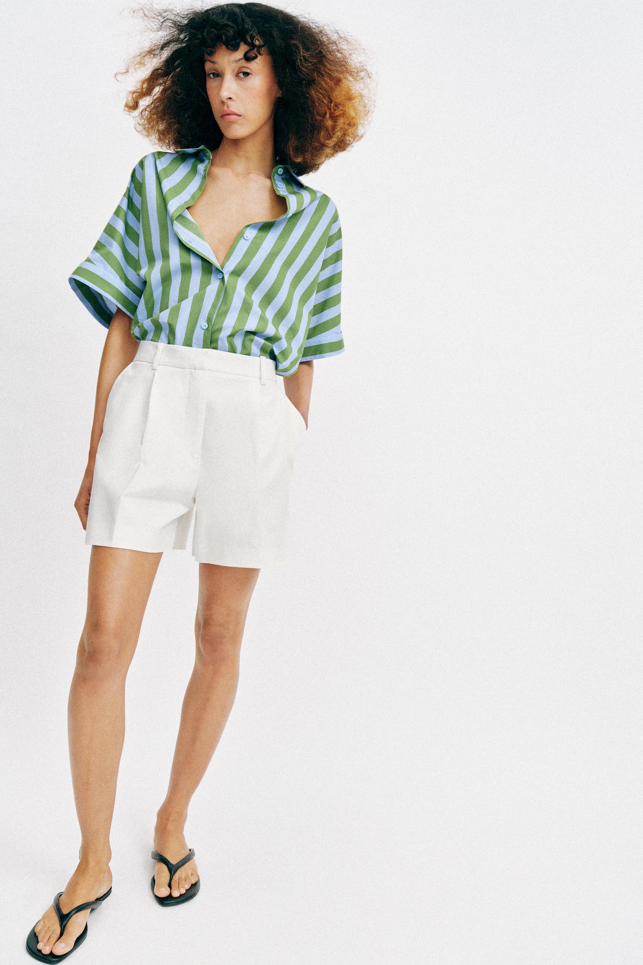 High-Waist Darted Bermuda Shorts