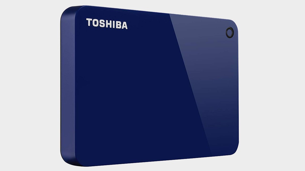 Official promo image of the Toshiba 1TB Canvio Advance external drive with a plain background.