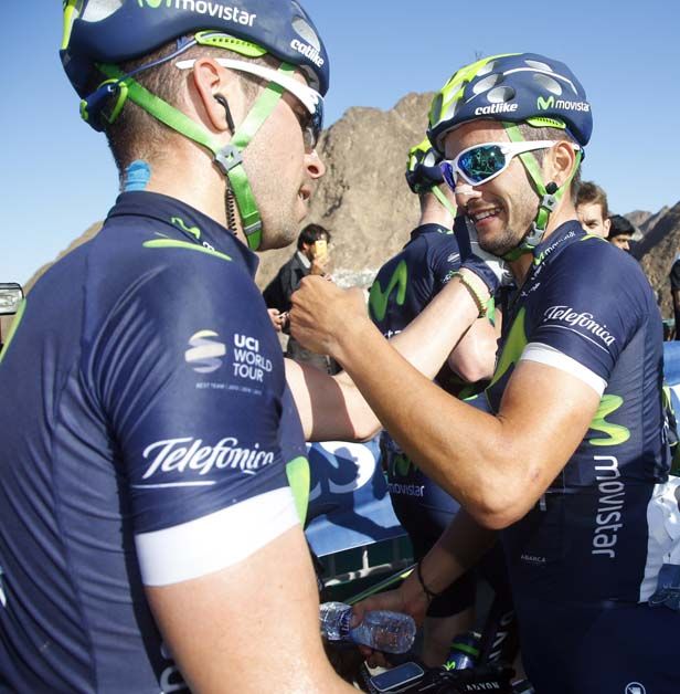 Giovanni Visconti congratulates Juan Jose Lobato on his victory