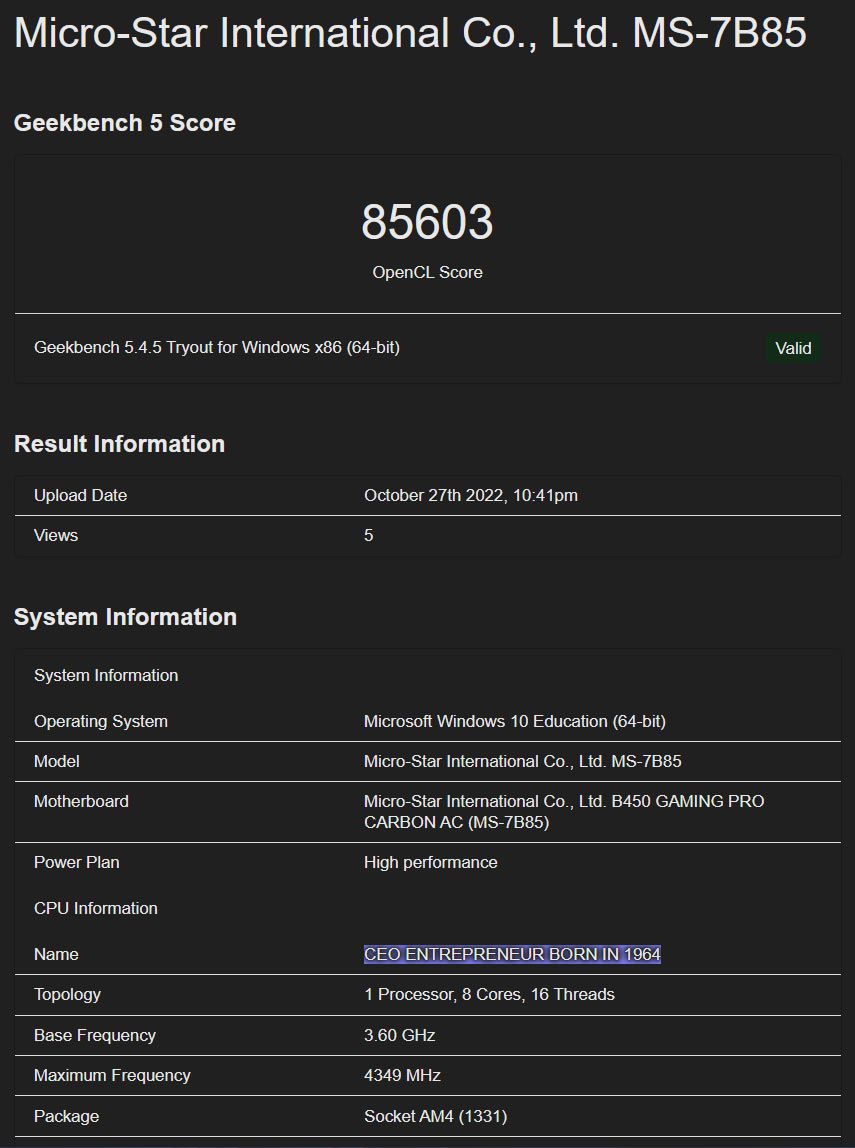Is this Geekbench result legit?