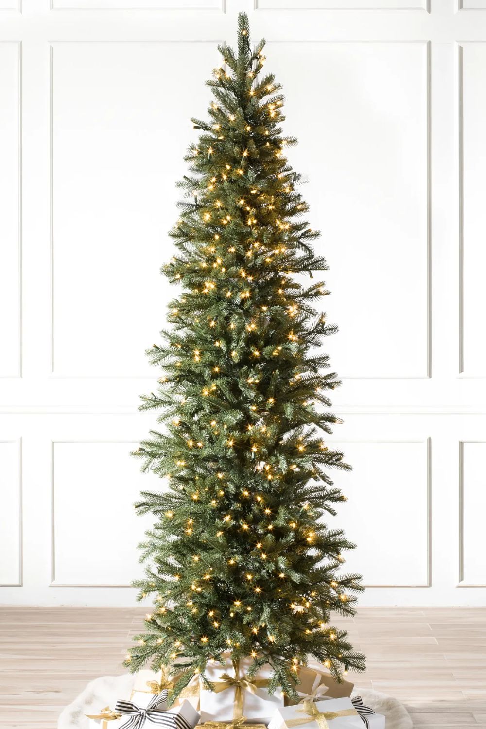Slim pre-lit artificial Christmas tree