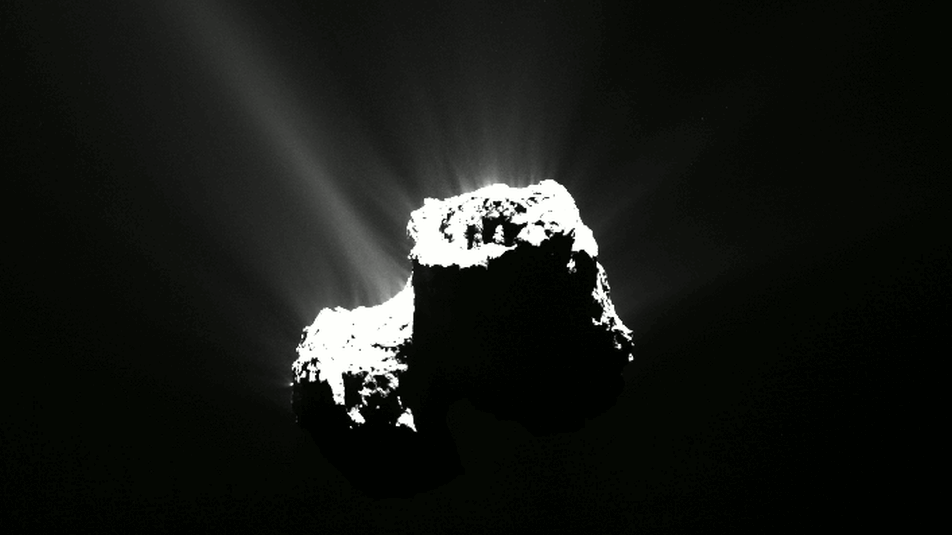 This series of images of Comet 67P/Churyumov-Gerasimenko was captured by the Rosetta spacecraft's OSIRIS narrow-angle camera on Aug. 12, 2015, a few hours before the comet reached perihelion, or the closest point to the sun along its 6.5-year orbit.