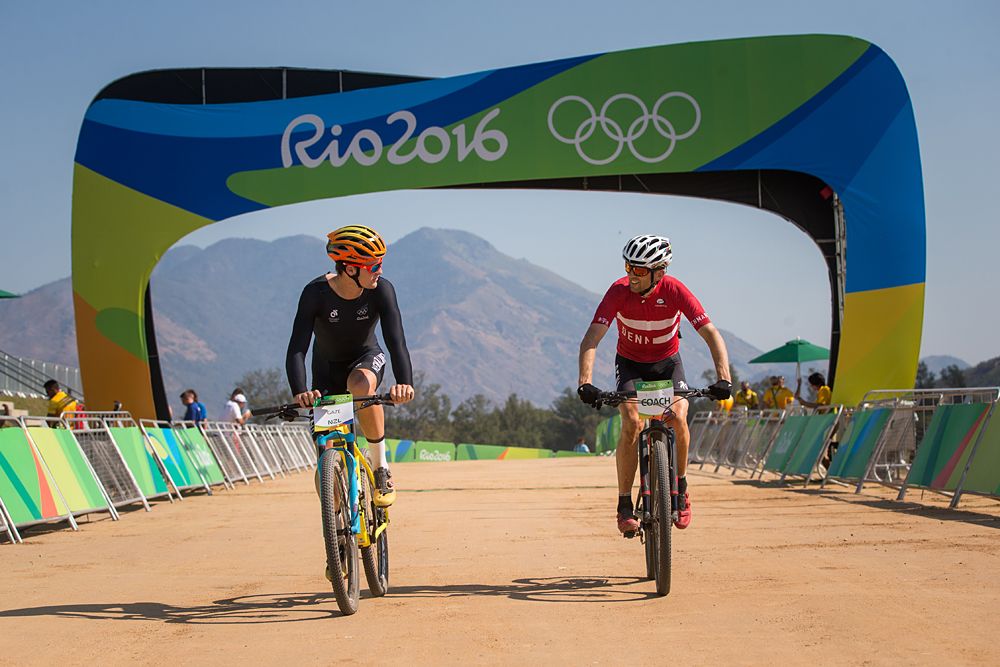 Sam Gaze and Christophe Sauser pre-ride the Rio Olympic mountain bike course