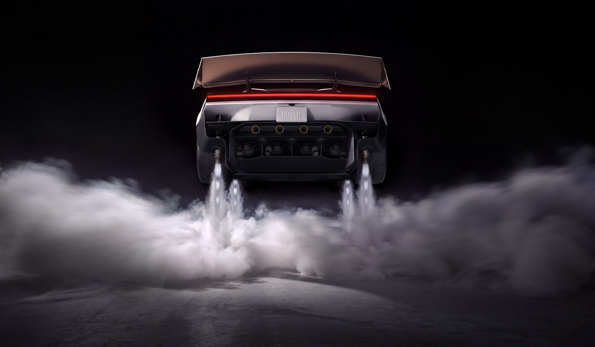 A car hovers above the ground with steam underneath it.