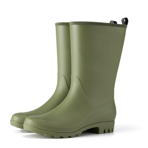Hisea Women Rubber Boots Wide Calf Rain Boots | Seamless Matte Surface Waterproof Pvc Rubber Rain Shoes for Farm Barn Garden Outdoor Work