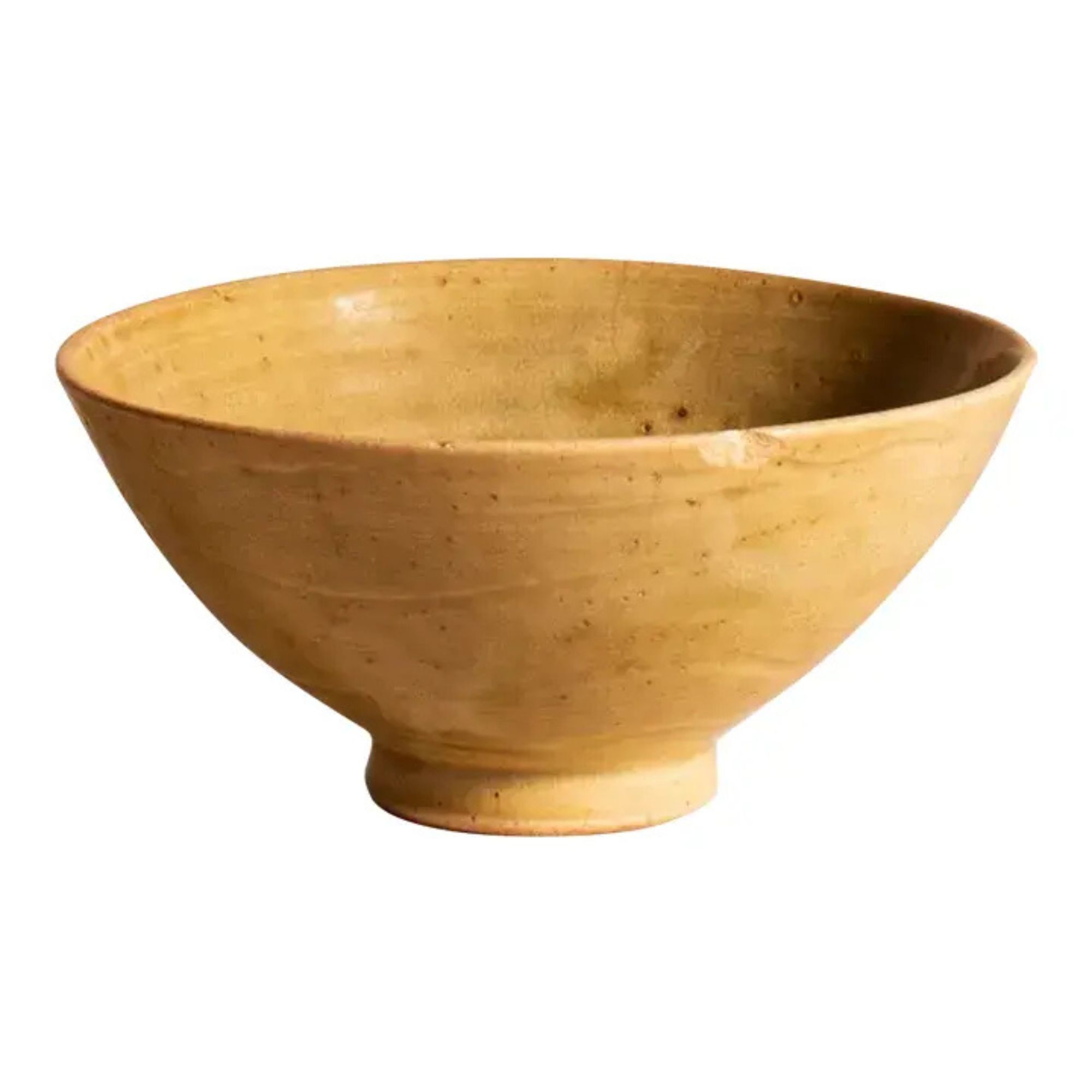 Late 20th Century Vintage Ceramic Yellow Ochre Pottery Vase Footed Bowl by Ceramicist Yukio Onaga