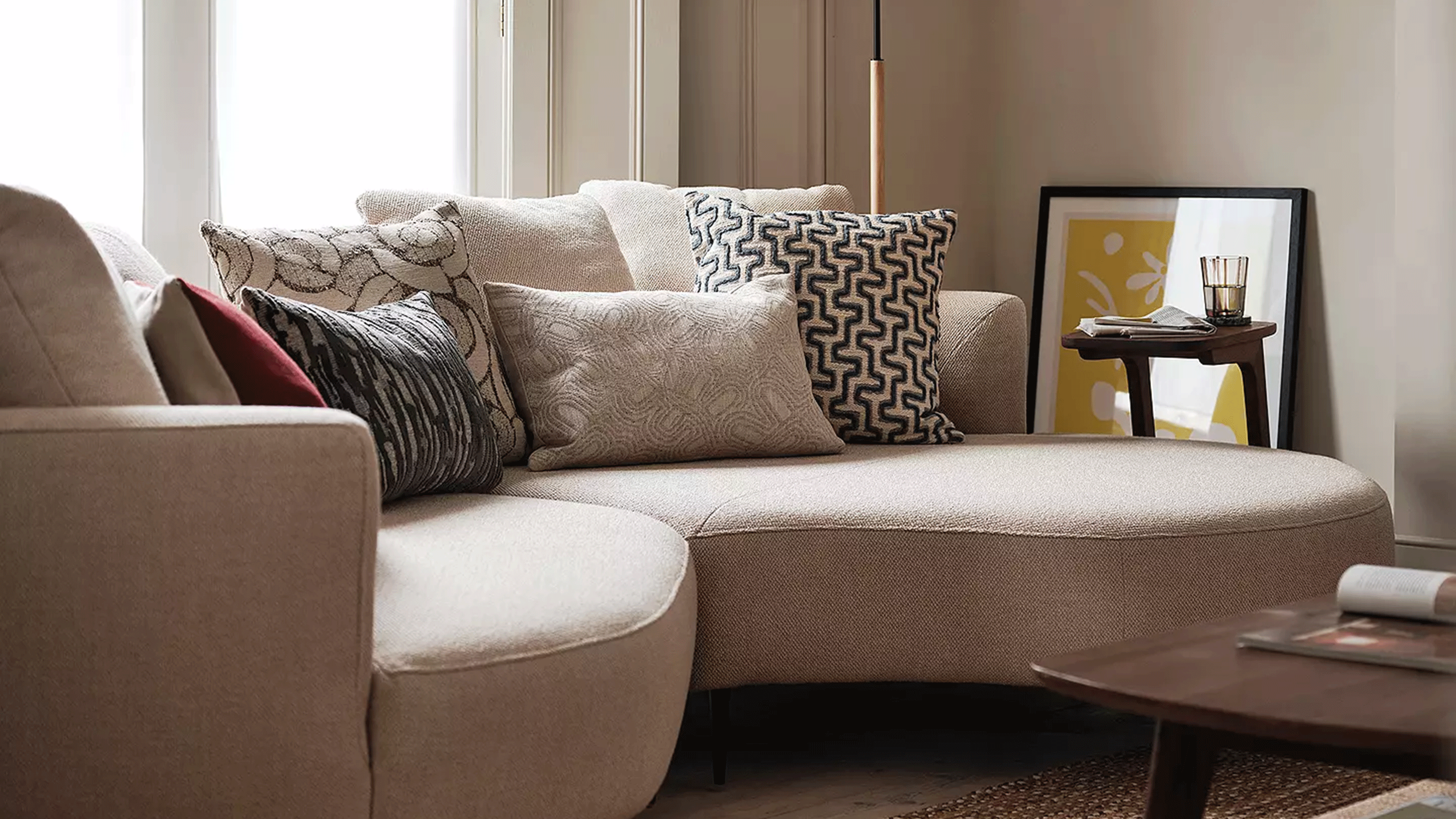 Living room with neutral corner sofa