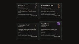 Items datamined include Unusual Key, Rusted Old Bell, Crooked Staff and Jabbering Gemstone