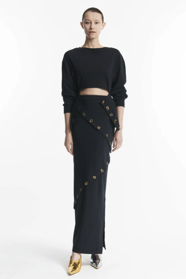 Fitted Jersey Maxi Skirt Black