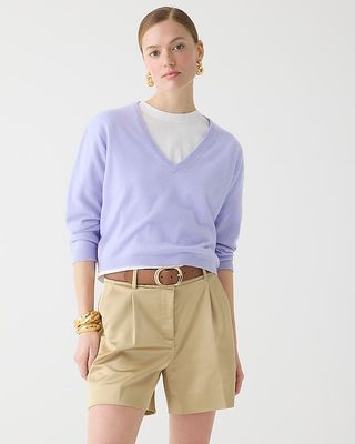 Cashmere Relaxed Cropped V-Neck Sweater