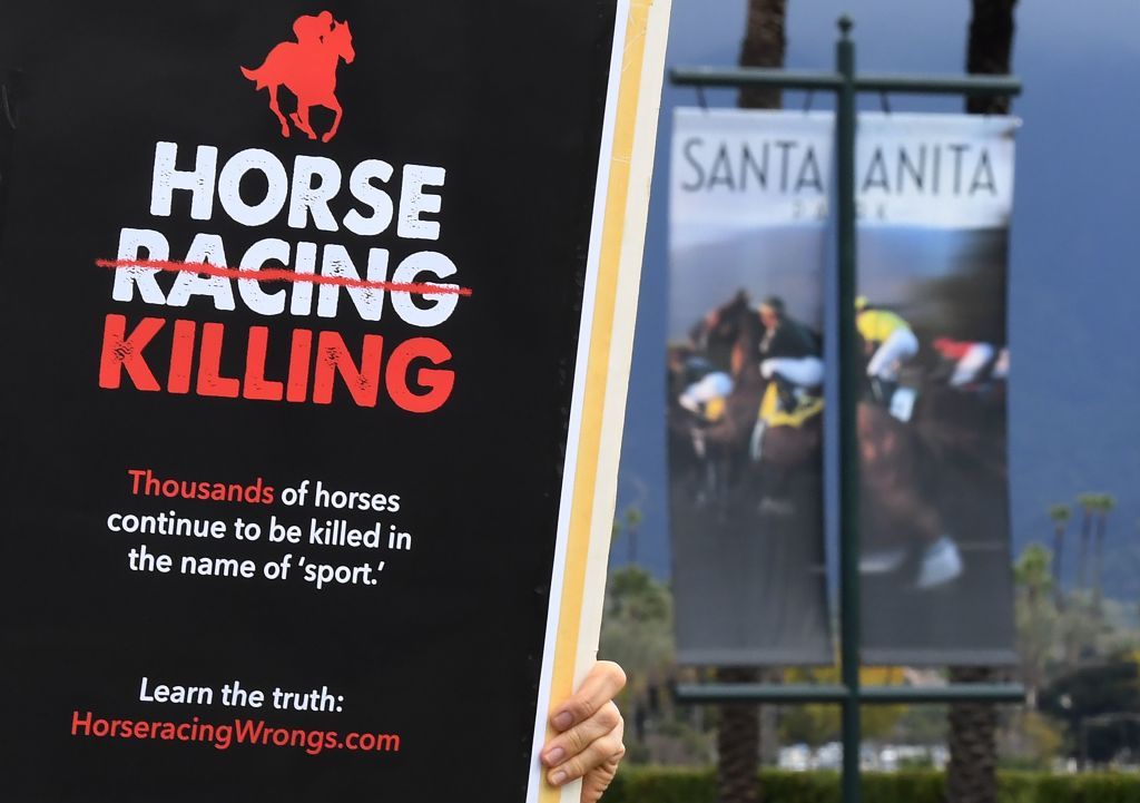 Protesters outside of Santa Anita.