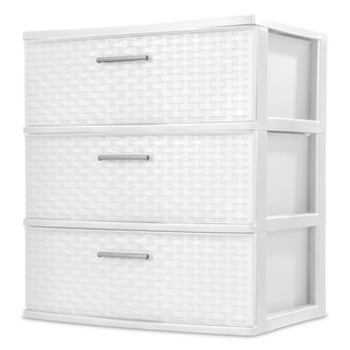 A 3-tier woven look white plastic stand of drawers