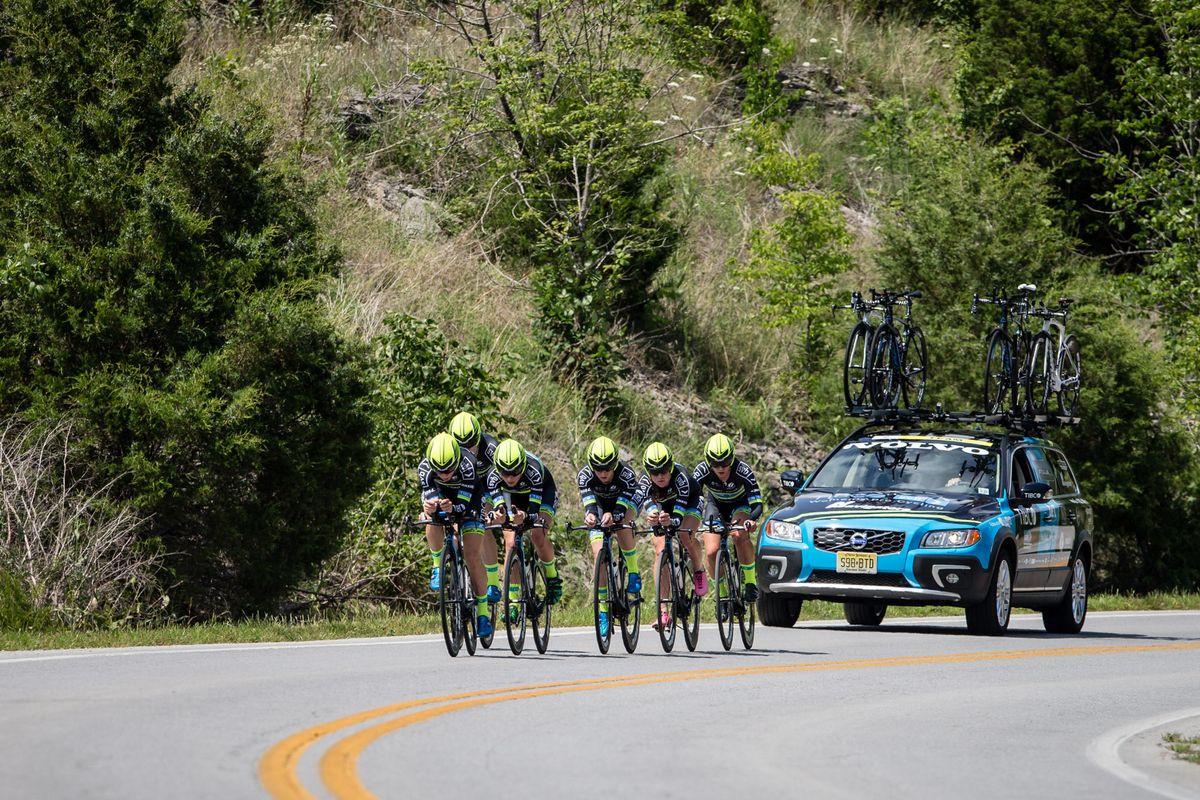 TIBCO hits one of the early climbs on the course