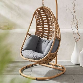 hanging wicker chair on a patio